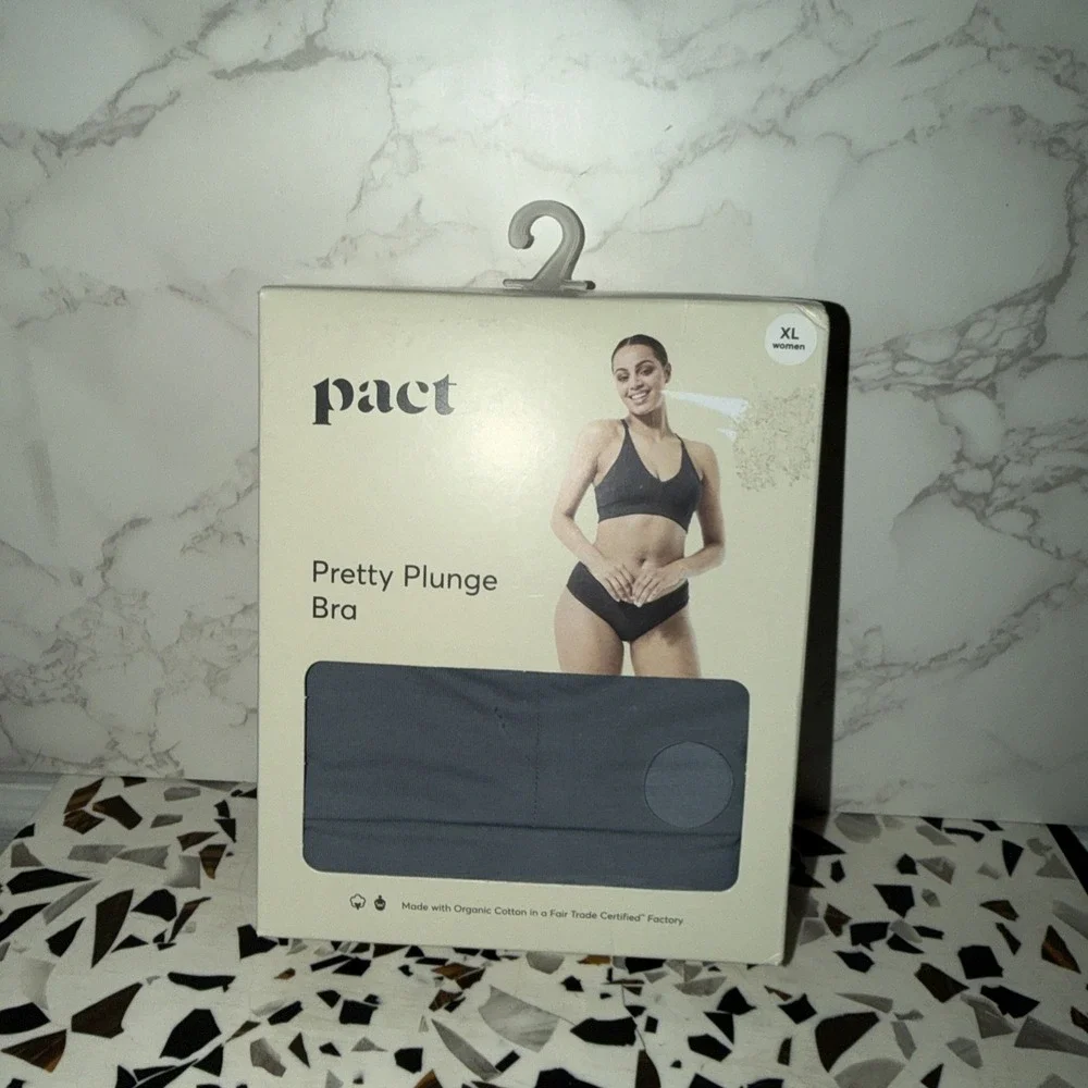 NEW PACT Organic Cotton Women's Bra Pretty Plunge Blue XL Wireless Bralette - Picture 1 of 6